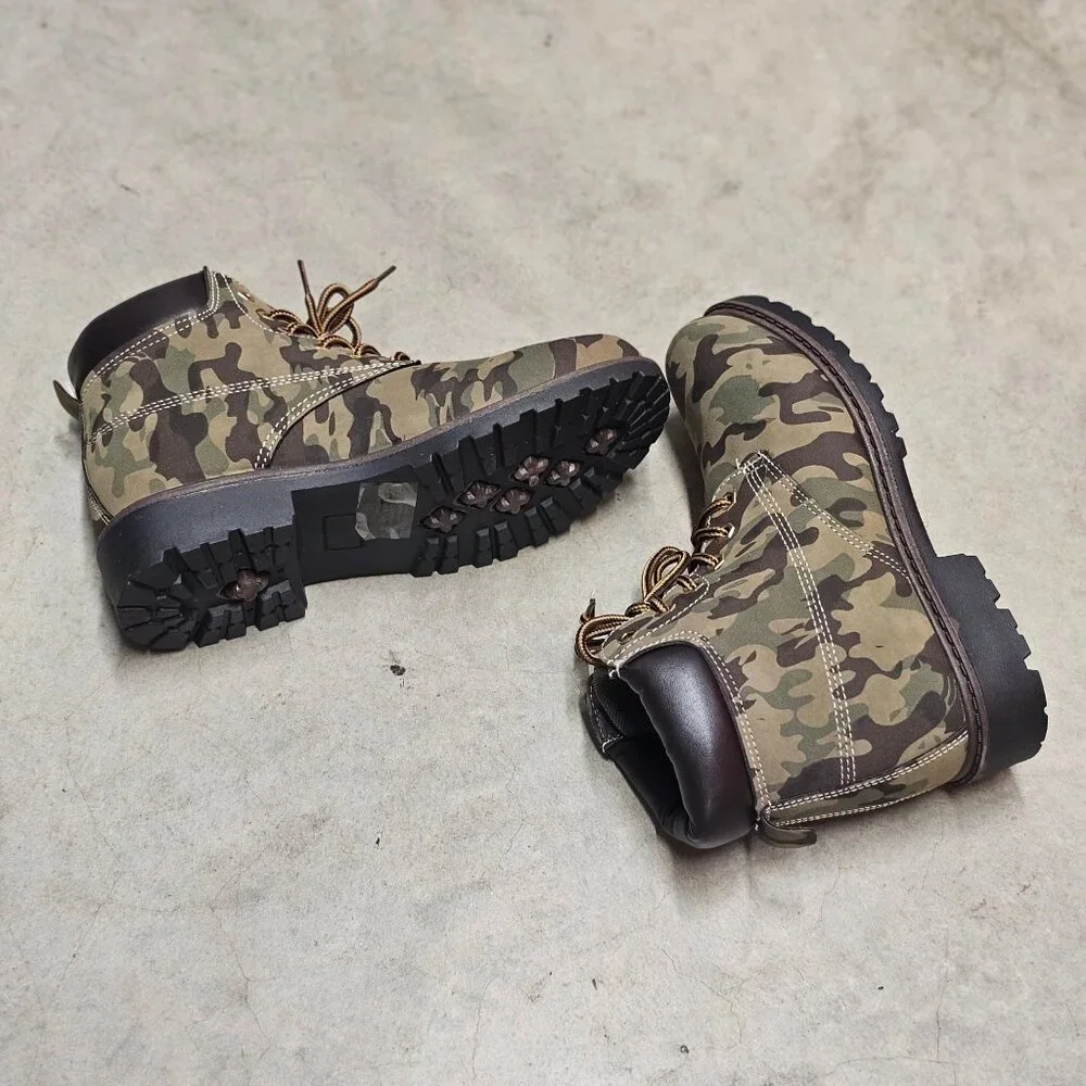 Camouflage Lace-Up Combat Boots With Padded Collar & Rugged Soles For Outdoor We - Picture 8 of 9